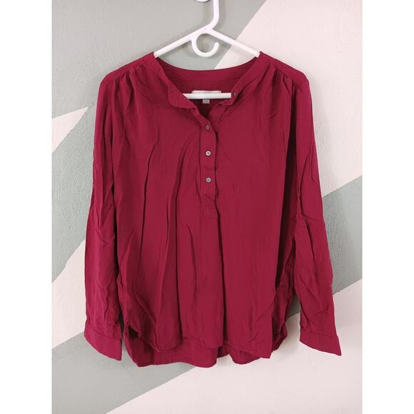 Ann Taylor Loft Womens SZ Medium 100% Rayon Maroon Long Sleeve Blouse - Picture 10 of 10